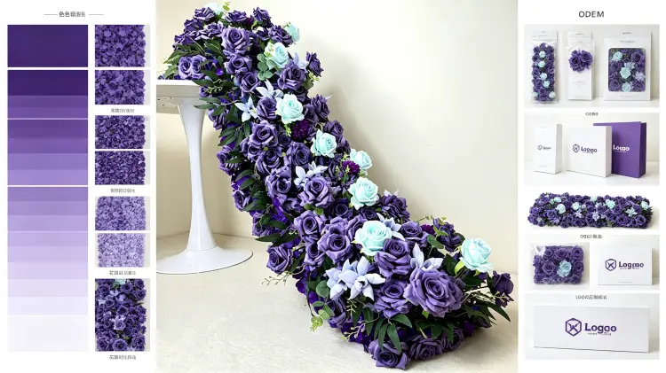 Custom Purple Artificial Flower Runner Color Width Density and OEM Design Options for Wholesale