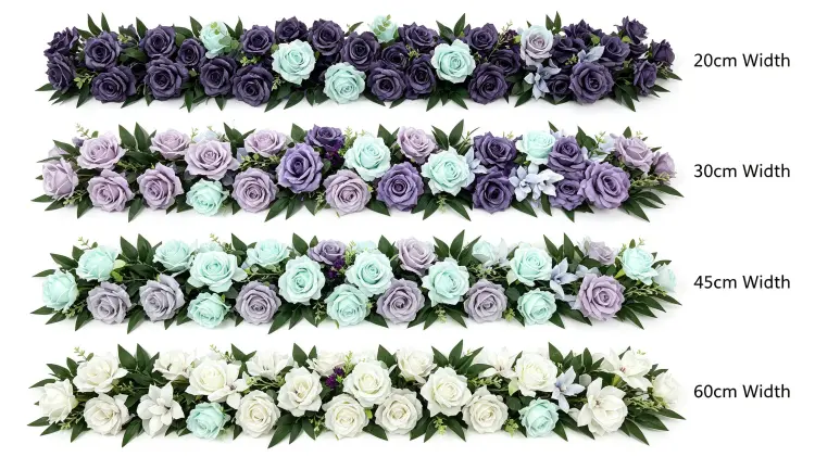 Purple Artificial Flower Runner Width Comparison 20cm 30cm 45cm 60cm Size Guide