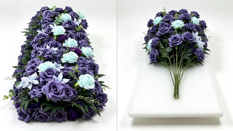 Purple Artificial Flower Runner Backing Structure Hidden Attachment Points and Rolled Storage Form
