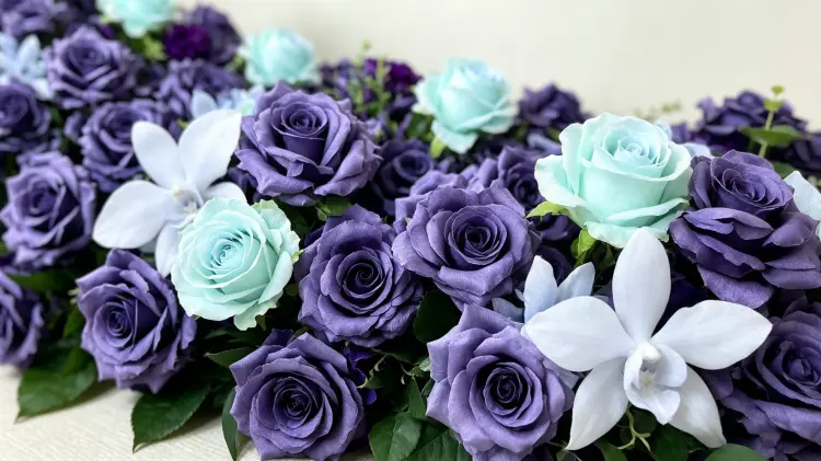 Close-up Detail of Purple Lavender Mint Rose Orchid Artificial Flower Garland