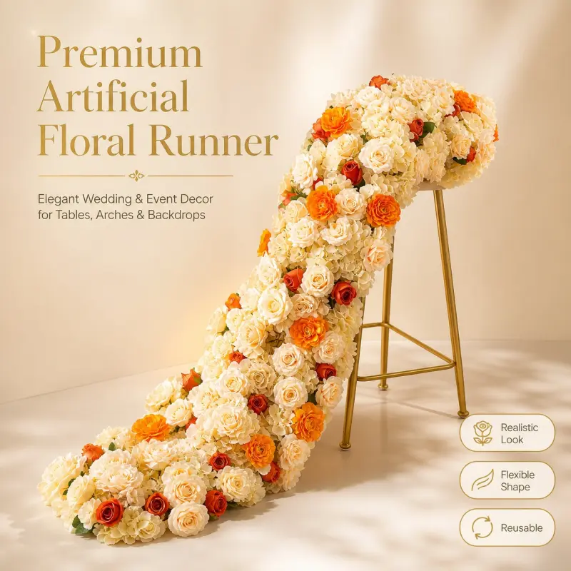 Orange Flower Runner – Orange Rose & Cream Artificial Aisle Runner