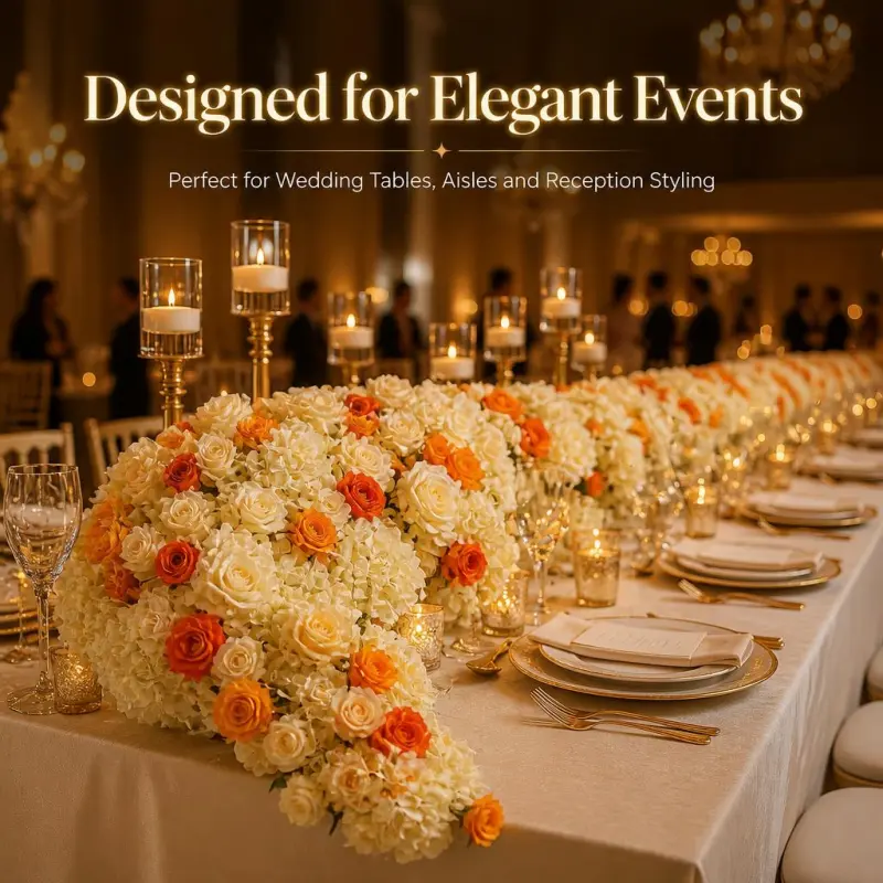 Orange Flower Runner – Orange Rose & Cream Artificial Aisle Runner