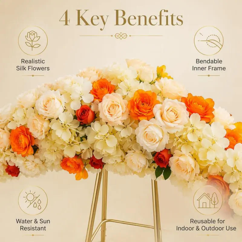 Orange Flower Runner – Orange Rose & Cream Artificial Aisle Runner