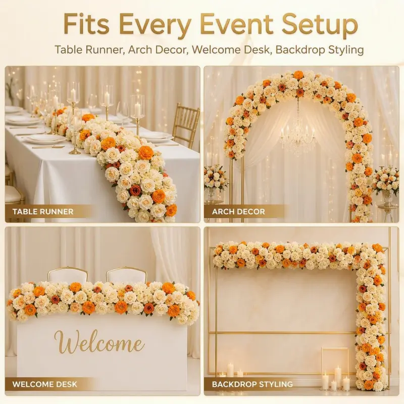 Orange Flower Runner – Orange Rose & Cream Artificial Aisle Runner