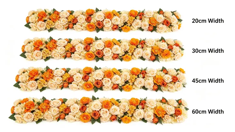 Orange Artificial Flower Runner Width Comparison 20cm 30cm 45cm 60cm Size Guide