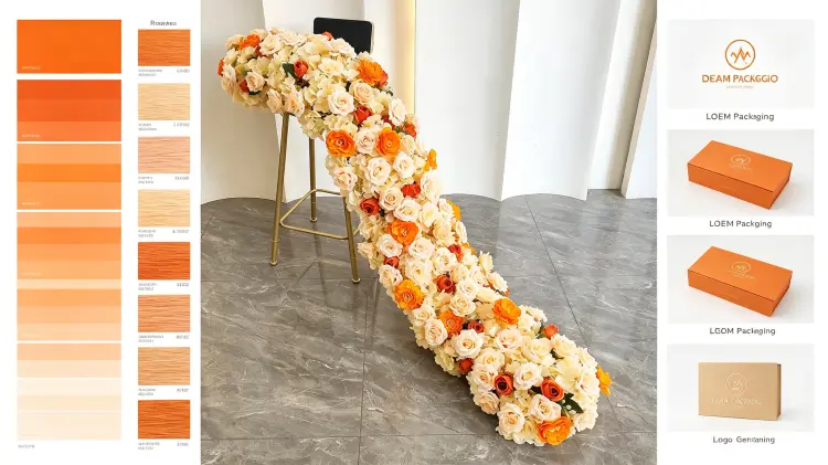 Custom Orange Artificial Flower Runner Color Width Density and OEM Design Options for Wholesale