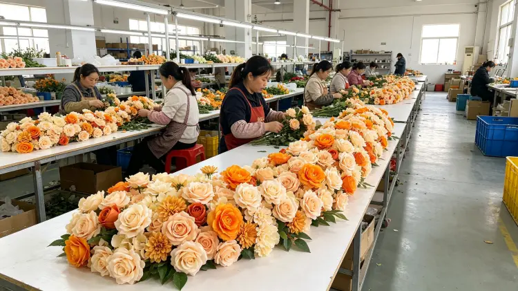 Artificial Flower Factory Production Line Workers Handmade Assembly Workshop for Flower Runners