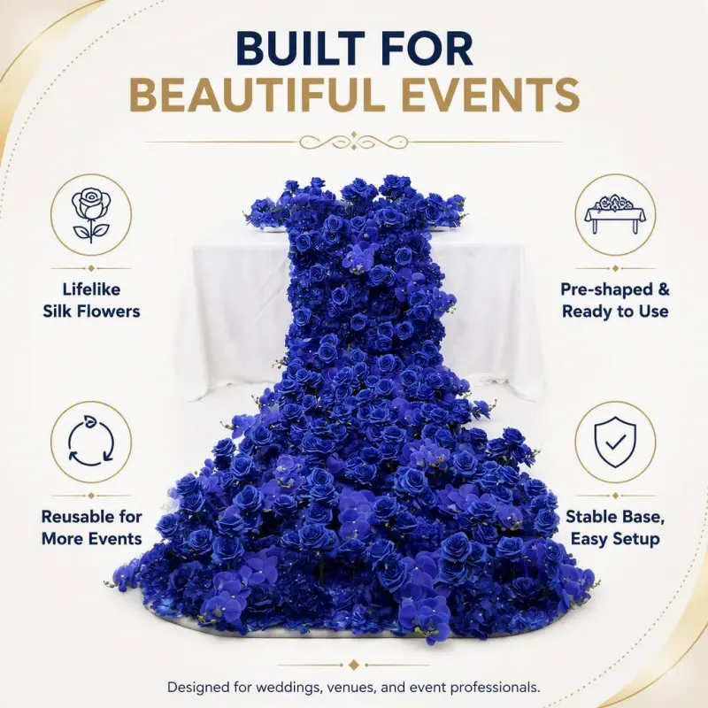 Blue Flower Runner – Blue Rose & Hydrangea Artificial Aisle Runner