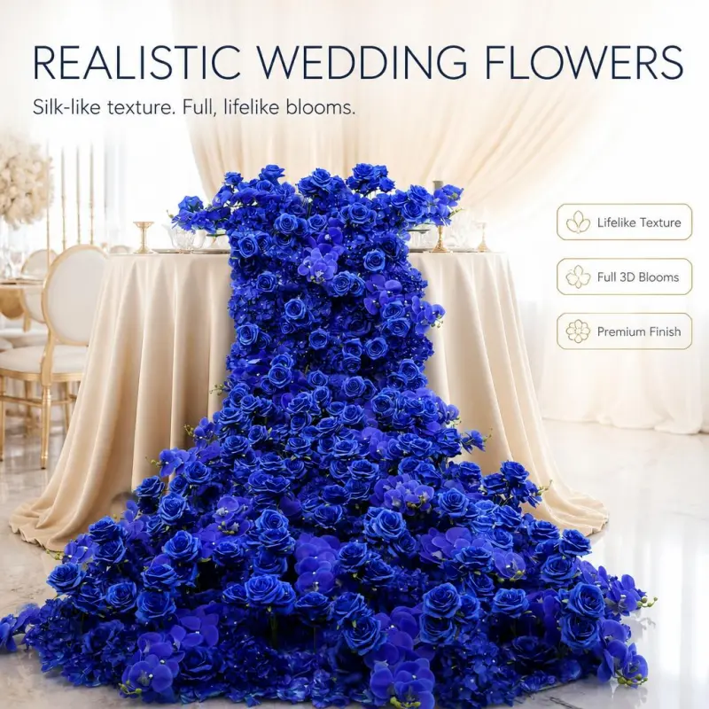 Blue Flower Runner – Blue Rose & Hydrangea Artificial Aisle Runner