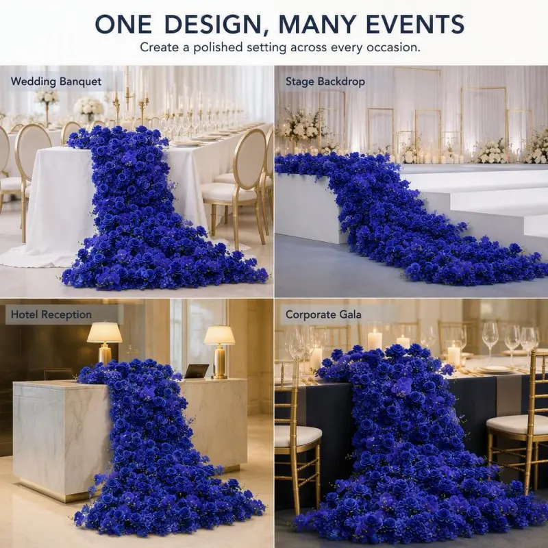 Blue Flower Runner – Blue Rose & Hydrangea Artificial Aisle Runner