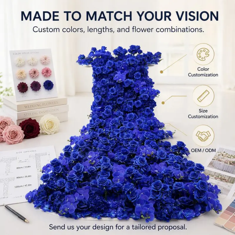 Blue Flower Runner – Blue Rose & Hydrangea Artificial Aisle Runner