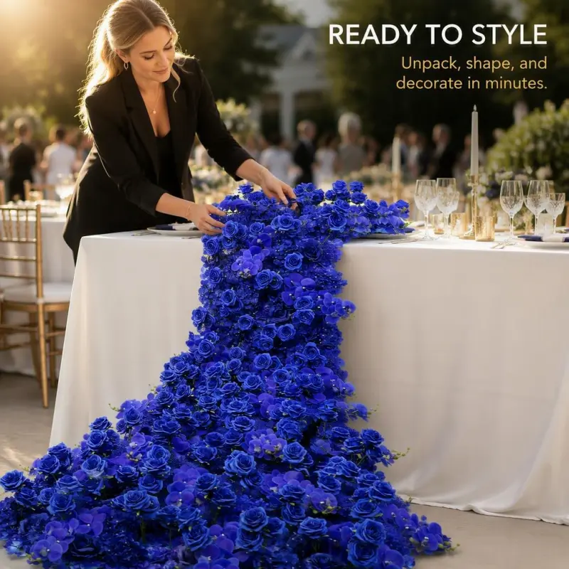 Blue Flower Runner – Blue Rose & Hydrangea Artificial Aisle Runner