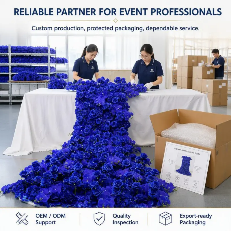 Blue Flower Runner – Blue Rose & Hydrangea Artificial Aisle Runner