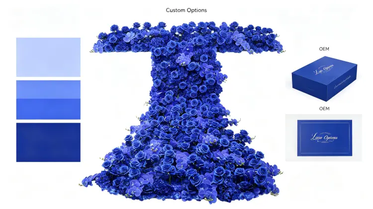 Custom Blue Artificial Flower Runner Color Width Density and OEM Design Options for Wholesale