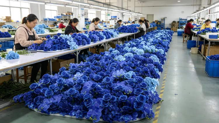 Artificial Flower Factory Production Line Workers Handmade Assembly Workshop for Flower Runners
