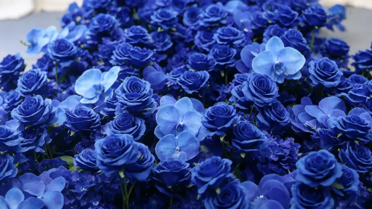Close-up Detail of Blue Rose Hydrangea Orchid Artificial Flower Garland