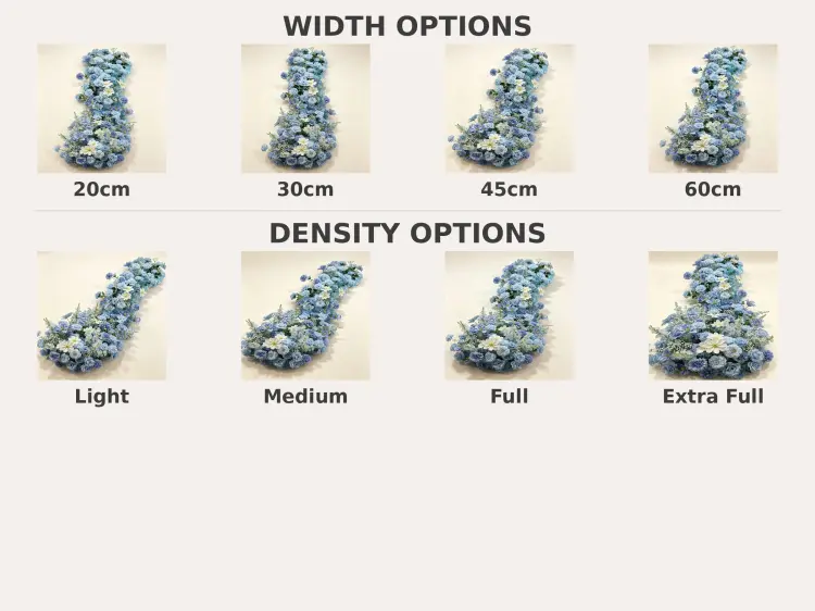 Custom Dusty Blue Artificial Flower Runner Color Width Density and OEM Design Options for Wholesale
