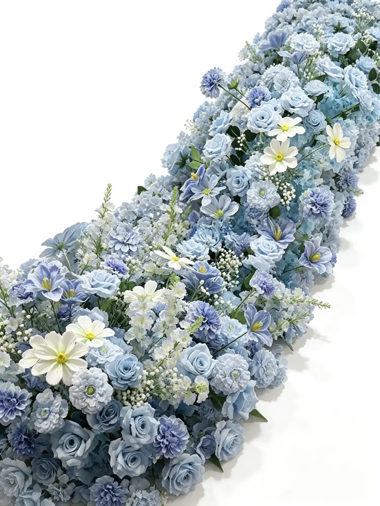 Dusty Blue Flower Runner Front View Full Length Flat Lay on White Background