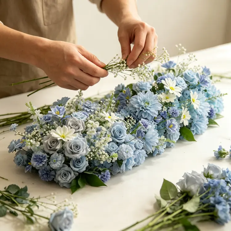 Artisan Handcrafting Artificial Flower Runner Detail Process Handmade Quality Control