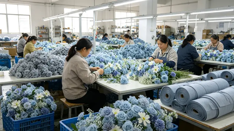 Artificial Flower Factory Production Line Workers Handmade Assembly Workshop for Flower Runners