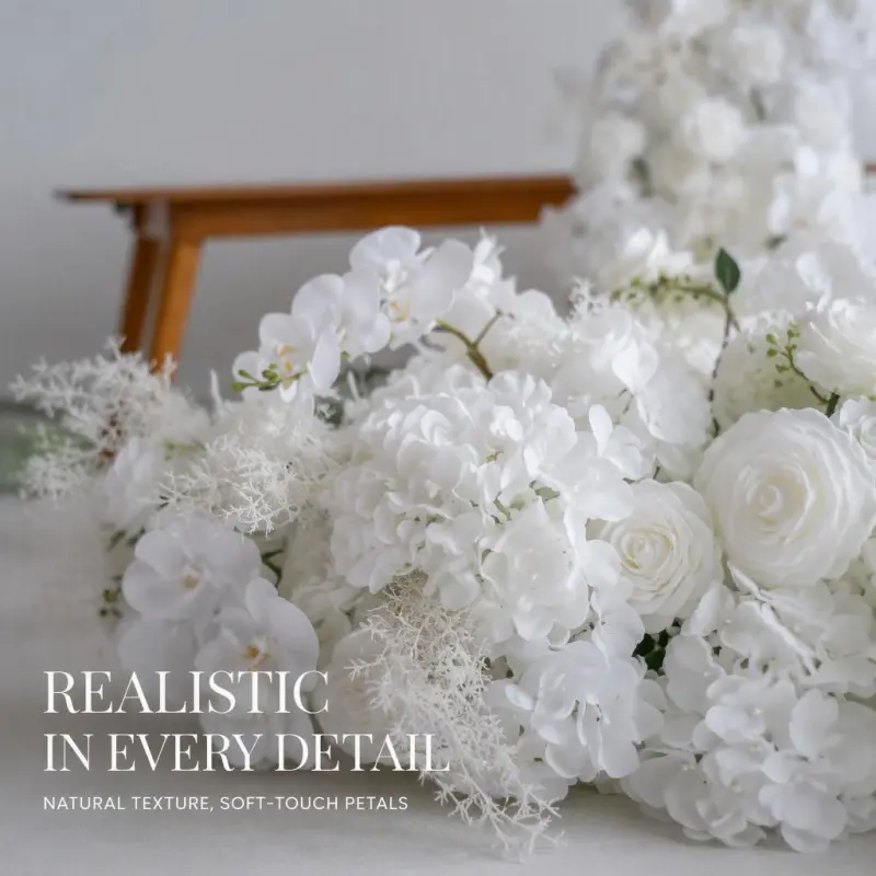 Silver Flower Runner – Silver & White Rose Orchid Artificial Aisle Runner