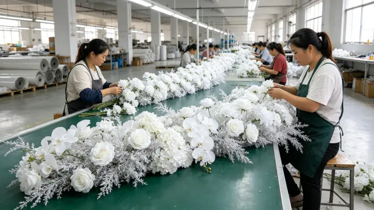 Artificial Flower Factory Production Line Workers Handmade Assembly Workshop for Flower Runners