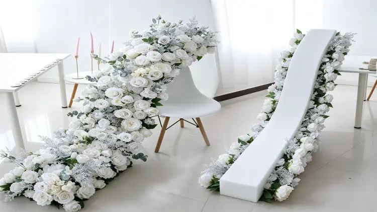 Silver Artificial Flower Runner Backing Structure Hidden Attachment Points and Rolled Storage Form