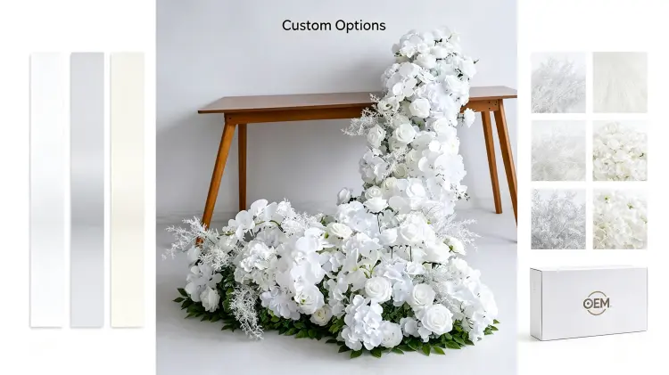 Custom Silver Artificial Flower Runner Color Width Density and OEM Design Options for Wholesale