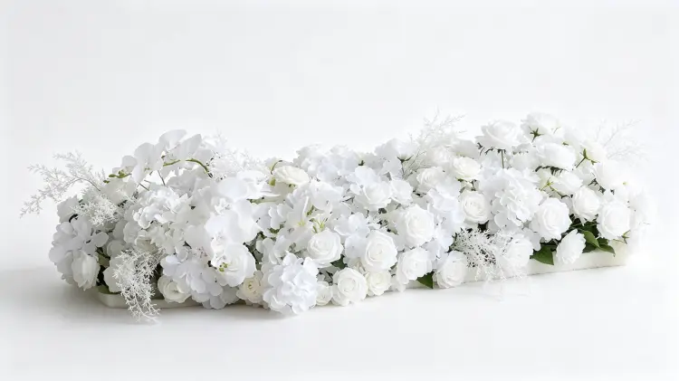 Silver Flower Runner Front View Full Length Flat Lay on White Background