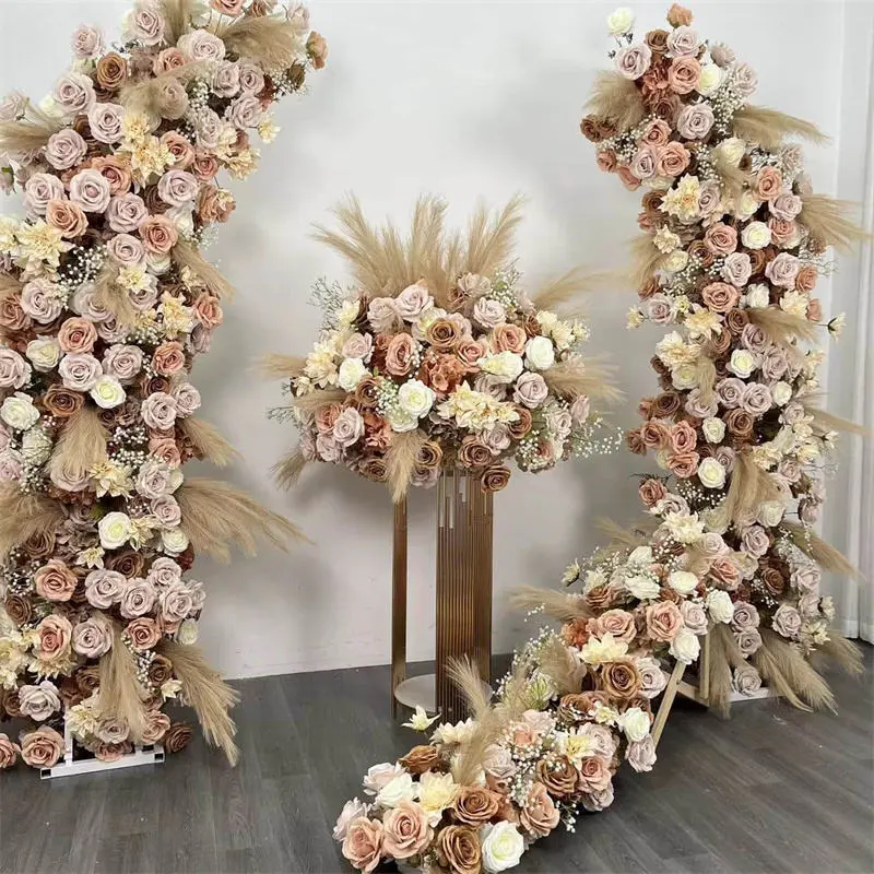 Boho Flower Runner – Dusty Rose & Caramel Pampas Grass Artificial Flower Runner