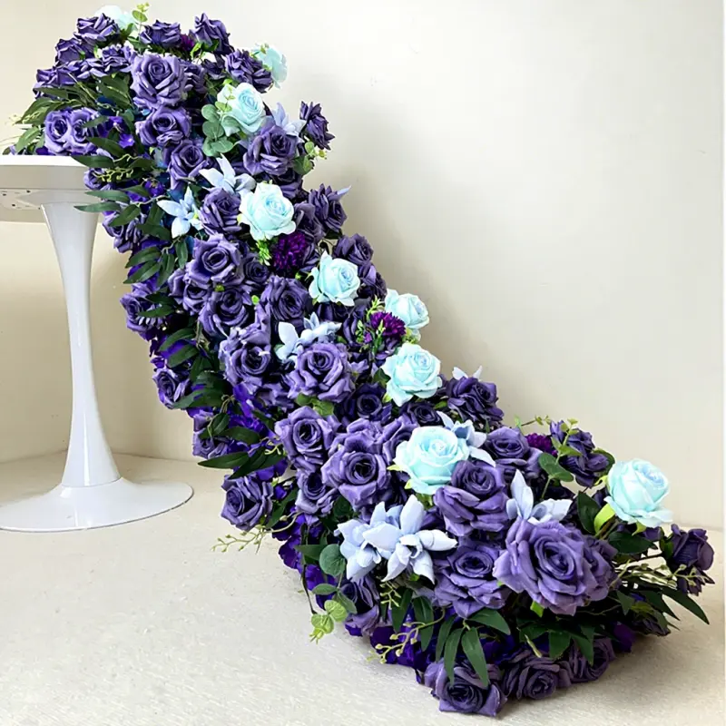 Purple Flower Runner – Lavender Rose & Mint Artificial Aisle Runner