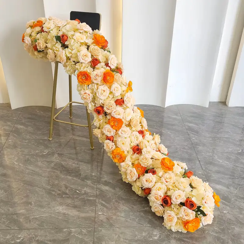 Orange Flower Runner – Orange Rose & Cream Artificial Aisle Runner