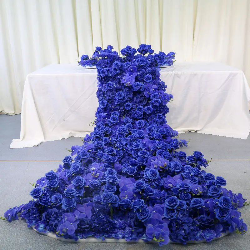 Blue Flower Runner – Blue Rose & Hydrangea Artificial Aisle Runner