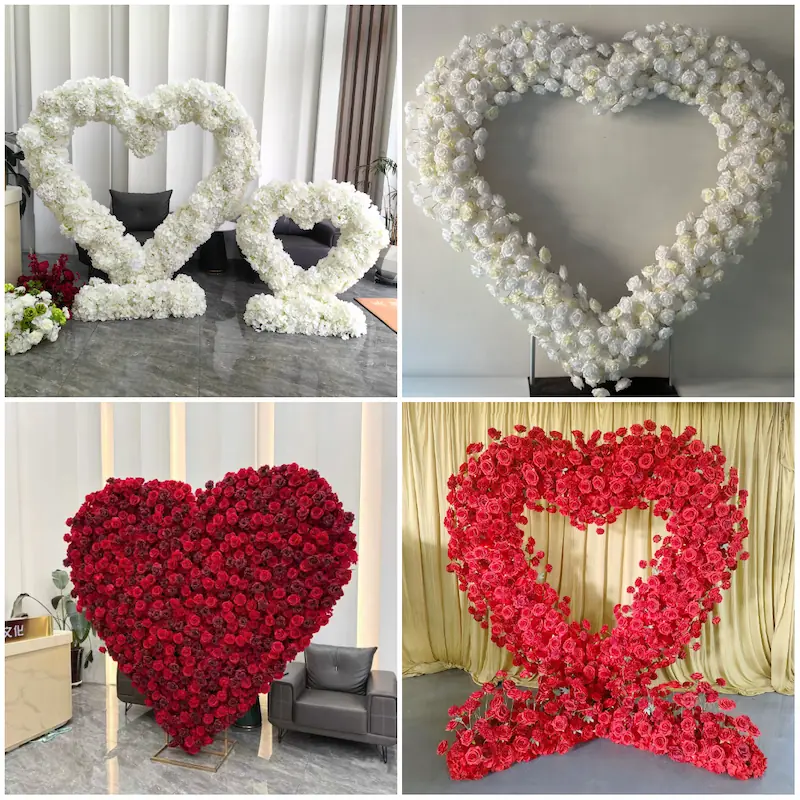 Purple Heart Floral Arch with Metal Stand – Handmade Dense Roses Elegant Wedding Proposal Backdrop