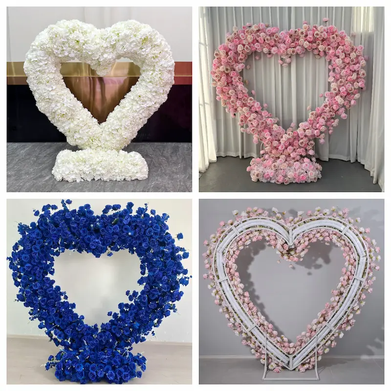 Purple Heart Floral Arch with Metal Stand – Handmade Dense Roses Elegant Wedding Proposal Backdrop