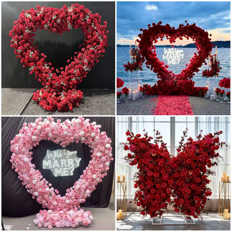 Purple Heart Floral Arch with Metal Stand – Handmade Dense Roses Elegant Wedding Proposal Backdrop