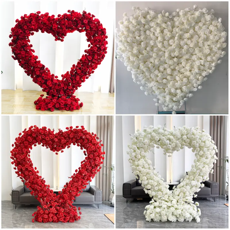 Purple Heart Floral Arch with Metal Stand – Handmade Dense Roses Elegant Wedding Proposal Backdrop