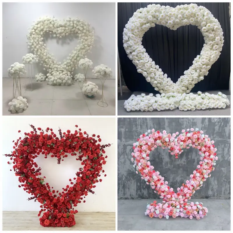 Purple Heart Floral Arch with Metal Stand – Handmade Dense Roses Elegant Wedding Proposal Backdrop