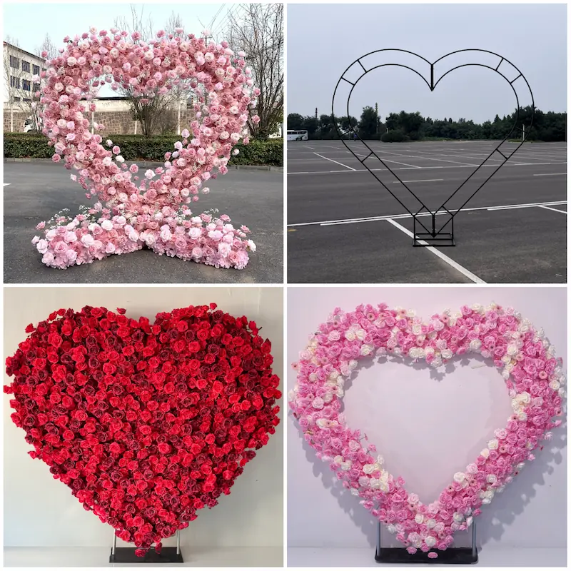 Purple Heart Floral Arch with Metal Stand – Handmade Dense Roses Elegant Wedding Proposal Backdrop