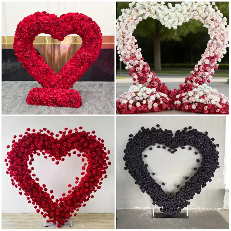 Purple Heart Floral Arch with Metal Stand – Handmade Dense Roses Elegant Wedding Proposal Backdrop