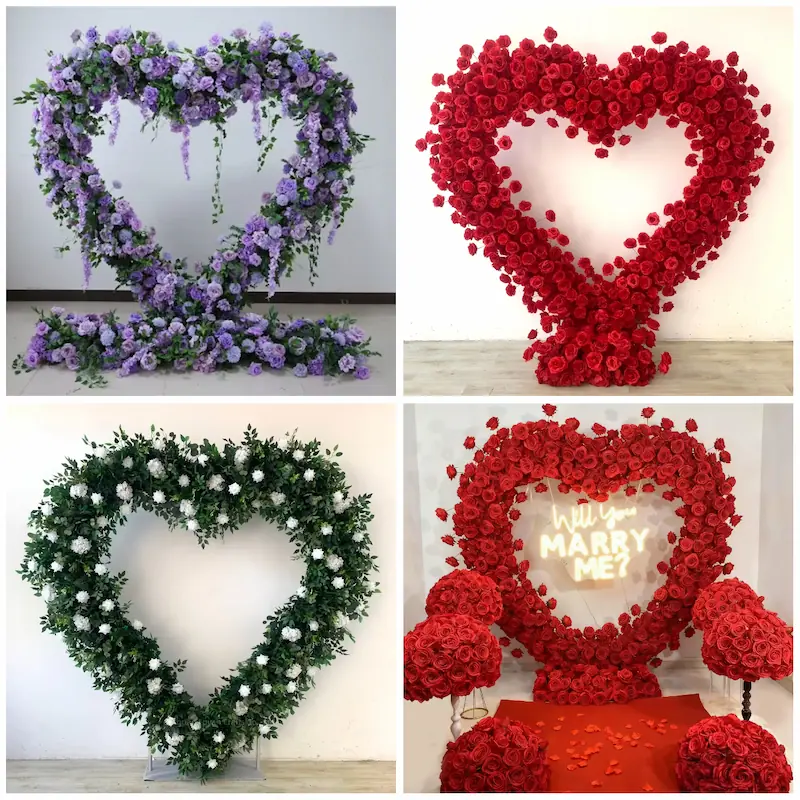 Purple Heart Floral Arch with Metal Stand – Handmade Dense Roses Elegant Wedding Proposal Backdrop