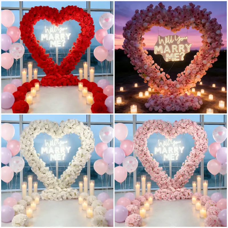 Red Heart Arch Backdrop for Proposal – Will You Marry Me Sign（Complete Romantic Arch + Sign Set）