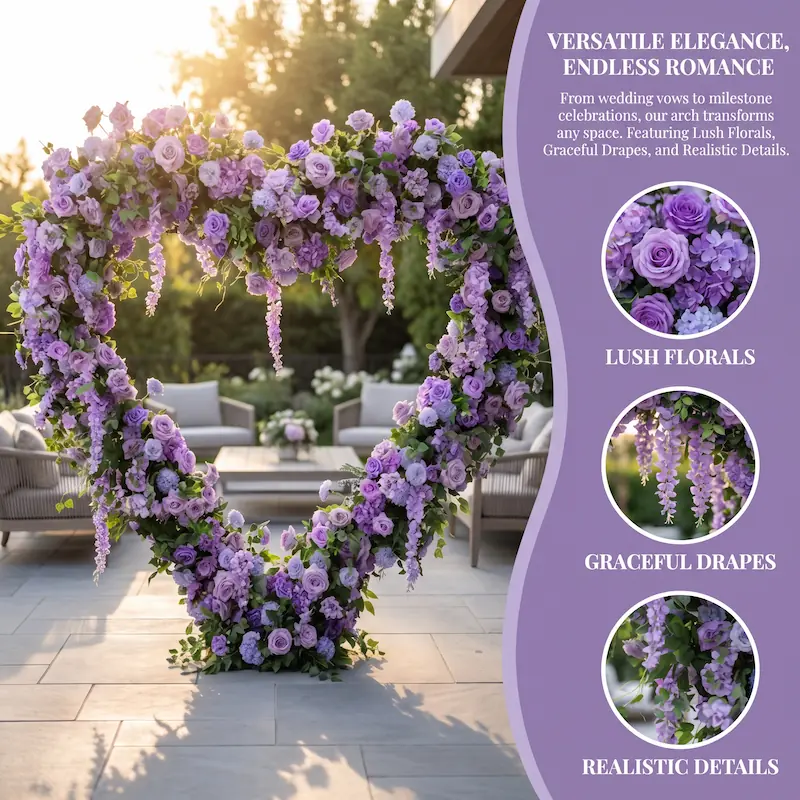 Purple Heart Flower Arch – Realistic Silk Roses for Wedding