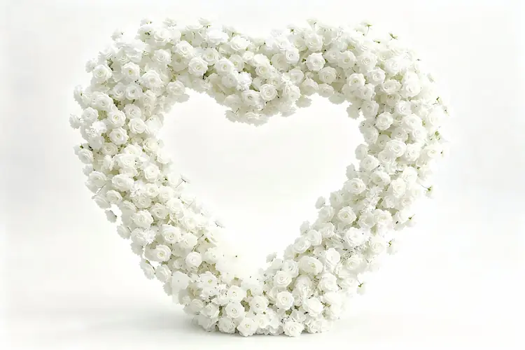 white heart arch front view high density white roses