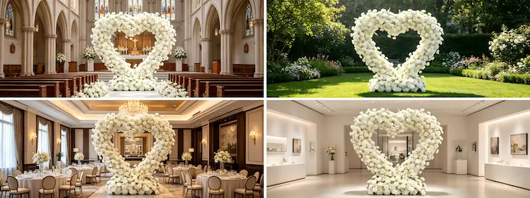 white heart arch multiple scenes church wedding hotel commercial