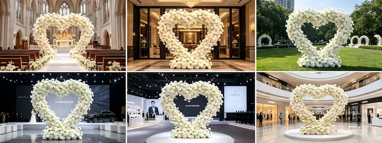 international event cases using XIBO white heart flower arches