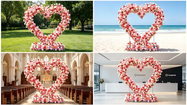heart shaped flower backdrop heavy duty multiple scenes outdoor beach church corporate