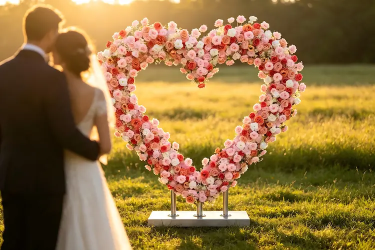 heart shaped flower backdrop heavy duty stand outdoor wedding ceremony