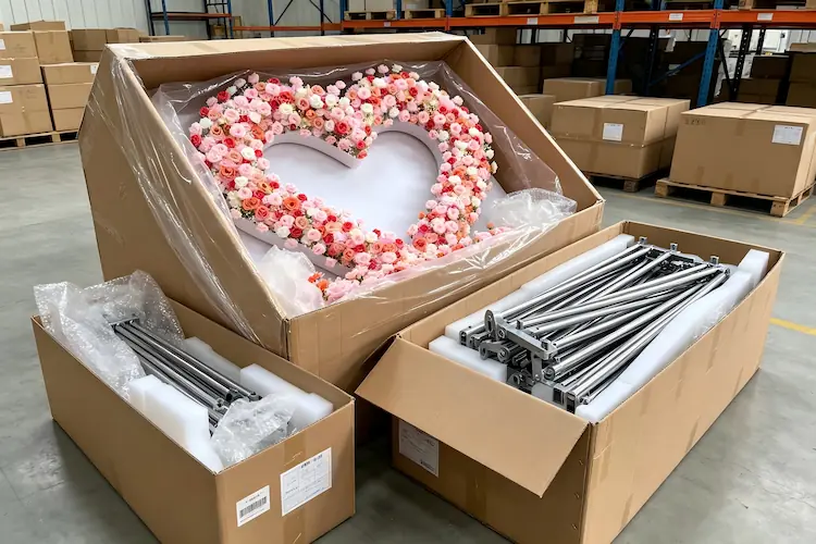 heart shaped flower backdrop packaging in carton for shipping
