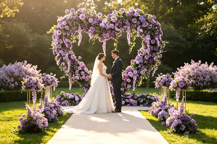 purple heart flower arch wedding ceremony royal romance